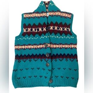 Neiman Marcus Wool Vest S Hand Knit Sweater Vintage Chunky Nordic 1970s